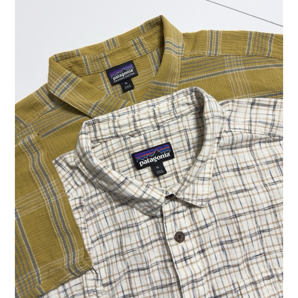 Lot of 2 Patagonia Mens AC Shirt Organic Cotton Short Sleeve Back Step XL Hiking